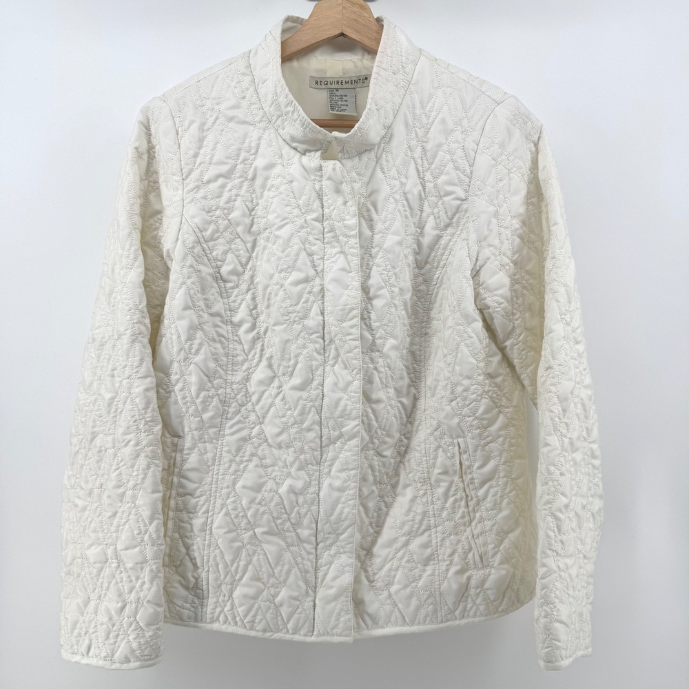 REQUIREMENTS Quilted Jacket Vanilla Cream Ivory Button Front Collar Medium - Picture 2 of 9